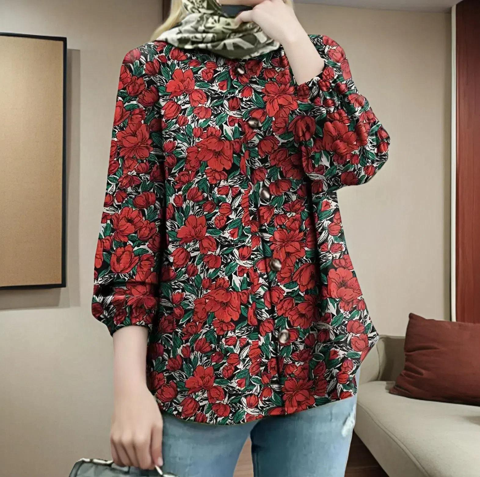 

Женская мусульманская рубашка с принтом, пышными рукавами, свободного кроя, повседневная M