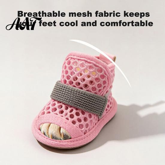 Breathable Mesh Dog Shoes 4Pcs for Hot Pavement, Boots, Summer Easy on Off Boots Paw Protectors with Non-slip Soles Small Medium Dogs Outdoor Walking