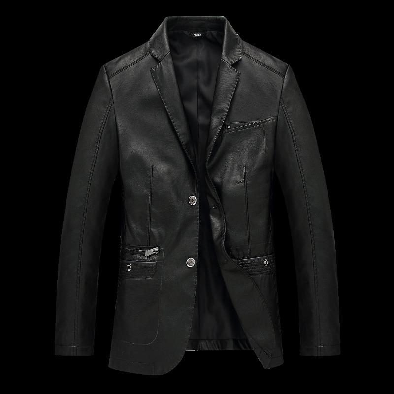 Leather Men's Suit Collar for Middle-aged and Elderly People, Plus Size Leather Suit, Leather Jacket, Business Casual Leather Suit