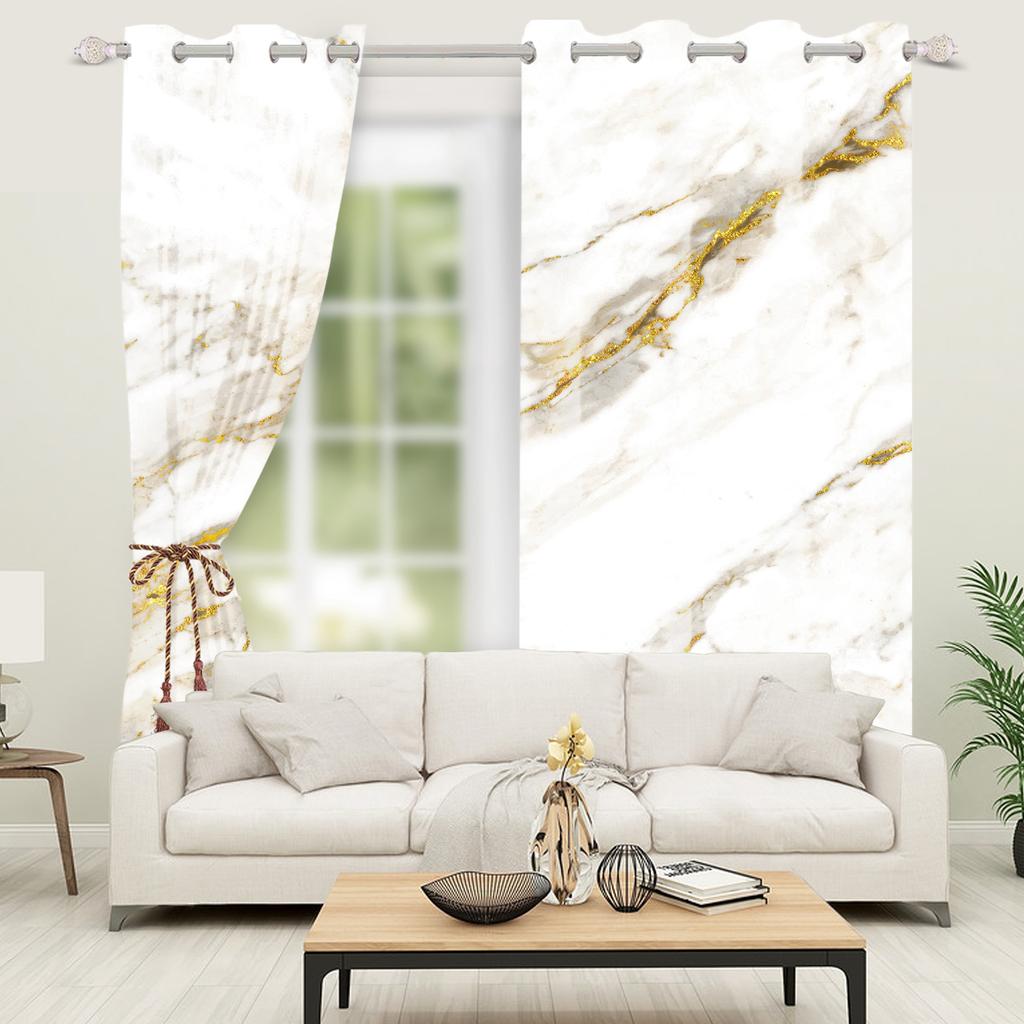 Modern Marble Grain Curtains Set Polyester Home Interior Minimalist Style Living Room Window Curtain Light Blocking For Area Made Of