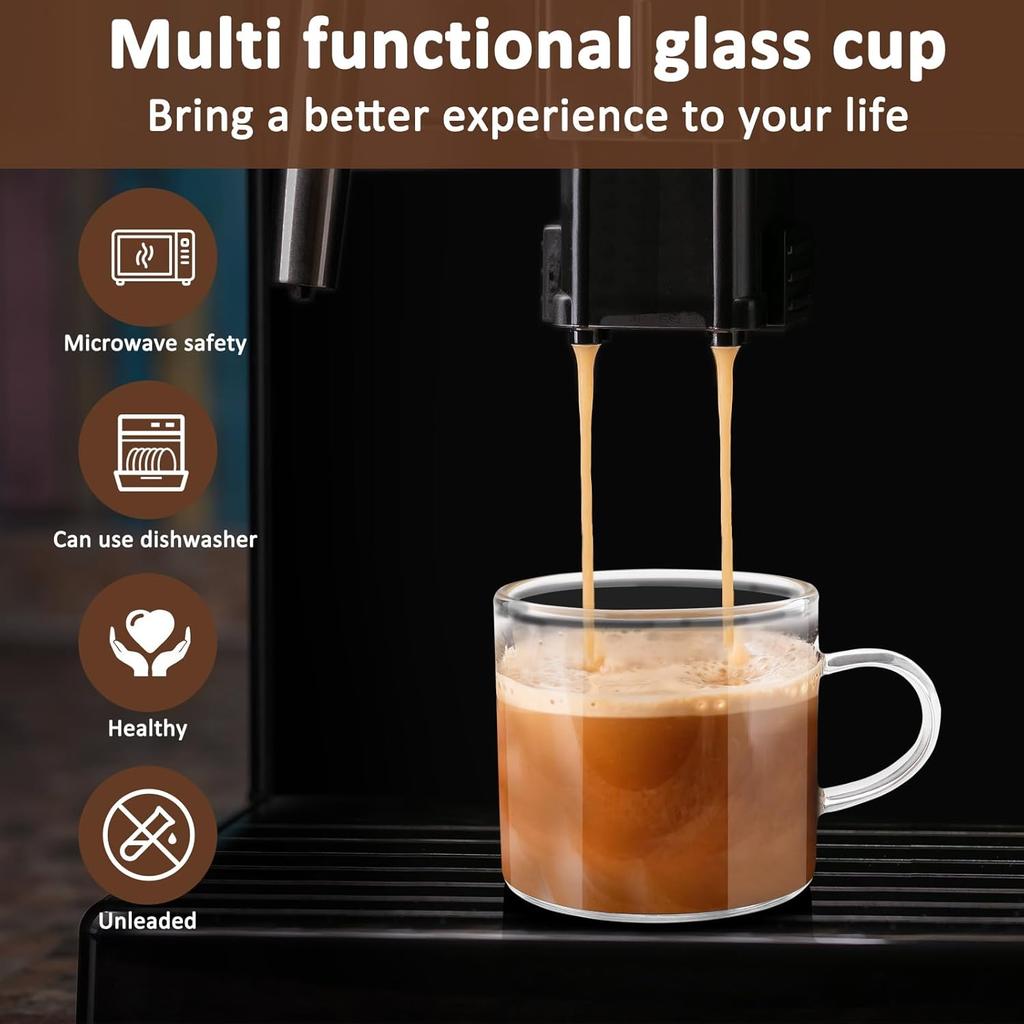 6er Set 100ml Espresso Kaffeetassen Mini Klar Borosilikatglas Teetassen mit Henkeln für Cappuccino Tee Kleine Kung Fu Tassen