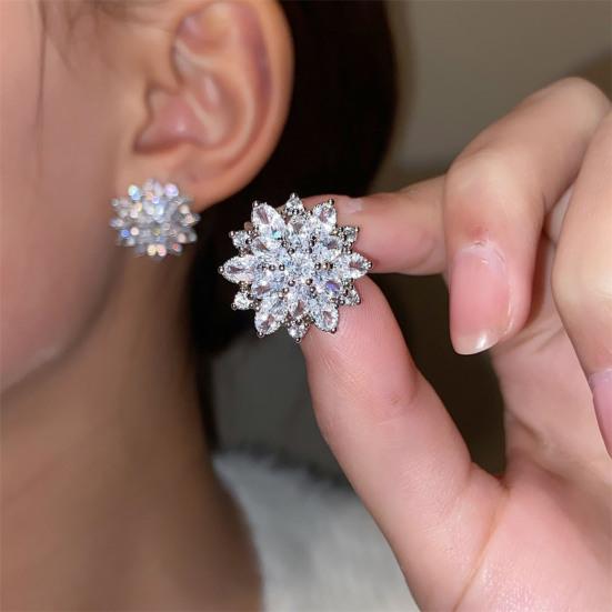 1 Pair Stud Earrings, Cubic Zircon Inlay Women Earrings, Alloy Polished Surface Ear Studs, Versatile Style Jewelry Accessories