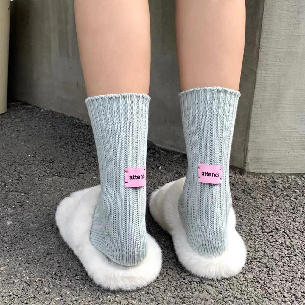 Fashion Crestar Women Middle Tube Socks Lady girls Cute Pink Label Solid Color Spring Autumn Winter Warm Socks Soft Home Mid-tube Cotton