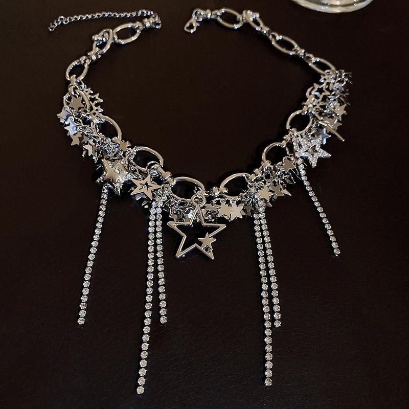 Nowy Punkowy Styl Błyszczący Łańcuszek Gwiazda Frędzle Choker Naszyjnik Dla Kobiet Biżuteria Imprezowa Collares Naszyjnik