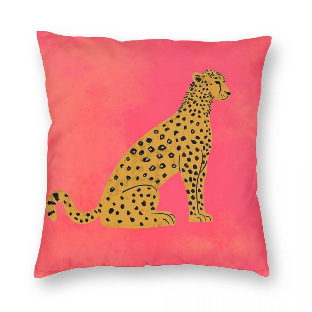 Chinoiserie Leopard Sitzt Hübsch Quadratische Kissenhülle Polyester Leinen Samt Kreativ Reißverschluss Dekorative Zierkissenhülle Heimbezug