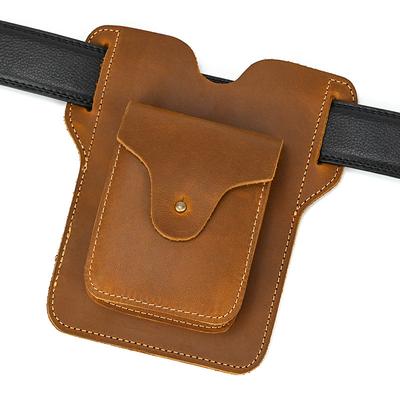 Fanny Pack Men'S Mobile Phone Fanny Pack Genuine Leather Men'S Bag Wear Belt Outdoor Sports Crazy Horse Leather Mobile Phone Fanny Pack