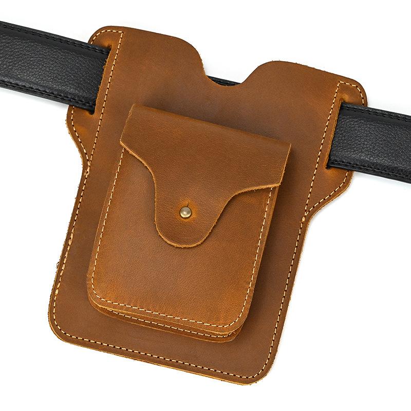 Fanny Pack Men'S Mobile Phone Fanny Pack Genuine Leather Men'S Bag Wear Belt Outdoor Sports Crazy Horse Leather Mobile Phone Fanny Pack