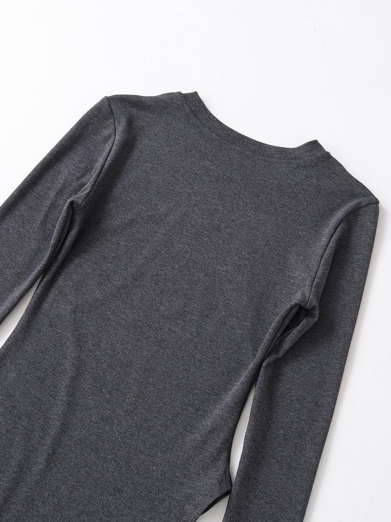 European & American Irregular Split Round Neck T-shirt Dress with Long & Short Sleeves – Women's Slim Fit Base Layer Top