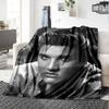 Famous Rock Singer Black‑White Portrait Print Flannel Throw Blanket Soft Plush Blanket for Sofa Couch Bedroom Music Fan Home Decor