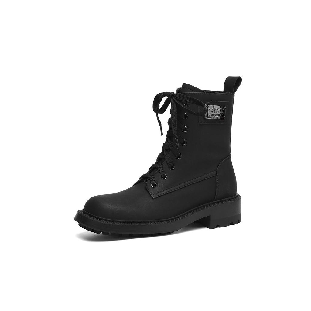 Krazing Pot Genuine Leather Winter Round Toe Western Boots Med Heels Women Cross-tied Lace Up Women Ankle Boots