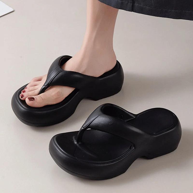 

Fashion Fashion White Platform Flip Flops Women Thick Sole Eva Slippers Clip Toe Wedge Sandals Woman 2025 Summer Non Slip Beach Slides 36-37 чёрный