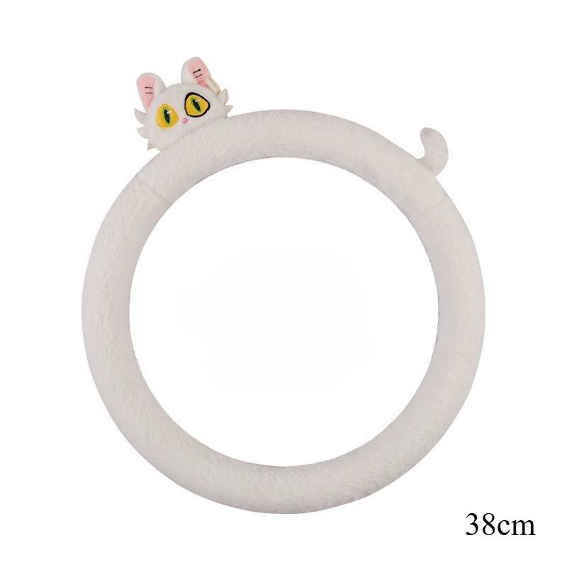 Cute Black Cat White Cat Plush Car Steering Wheel Cover Anti-Slip Sweat Absorbing Universal Car Steering Wheel Handle