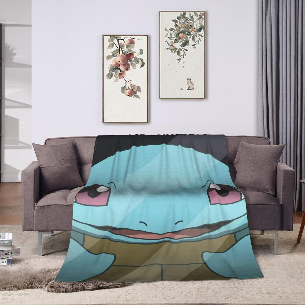 Squirtle Face Cartoon Plush Blankets Girls Boys Flannel Bedding Throws For Couch Chair Sofa Bed Super Soft Quality Bedspread