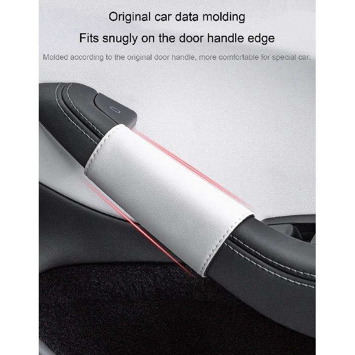 For Tesla Model 3 Highland 2024 4PCS Door Inner Handle Protector Cover Napa Leather Model Y Juniper Door Handle Gloves Accessory