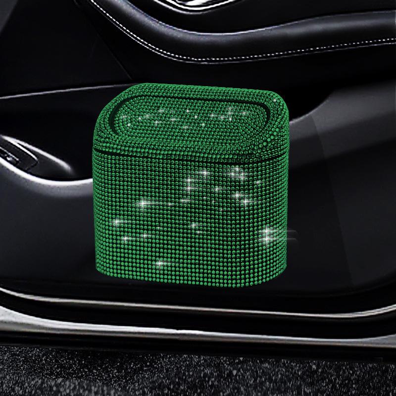 Rhinestone Car Trash Can - Flip-Top Hanging Interior Storage Bin