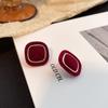 Retro Burgundy French High-End Square Stud Earrings Niche Design Temperament Fashion Earrings