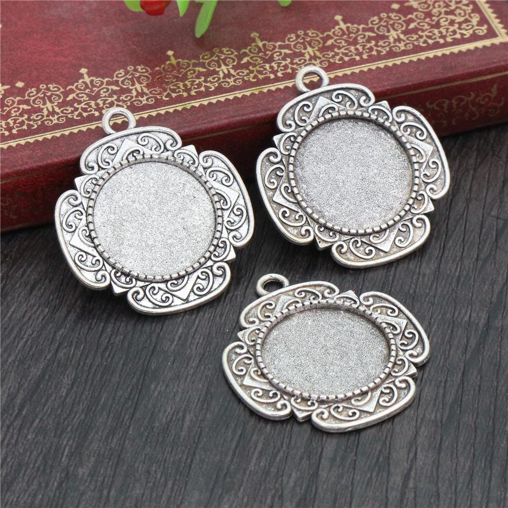 10pcs 20mm Inner Size Antique Silver Plated And Bronze Colors Pattern Style Cabochon Base Setting Charms Pendant