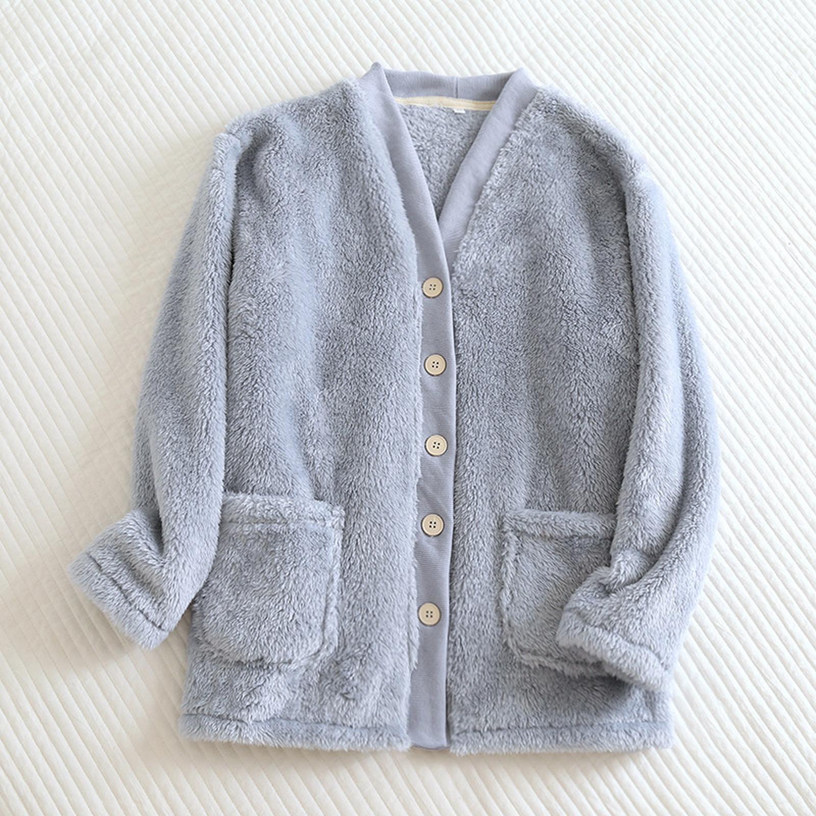 

Ladies Casual And Comfortable V-neck Warm And Plush Home Clothes Cardigan Pajamas Jacket XL