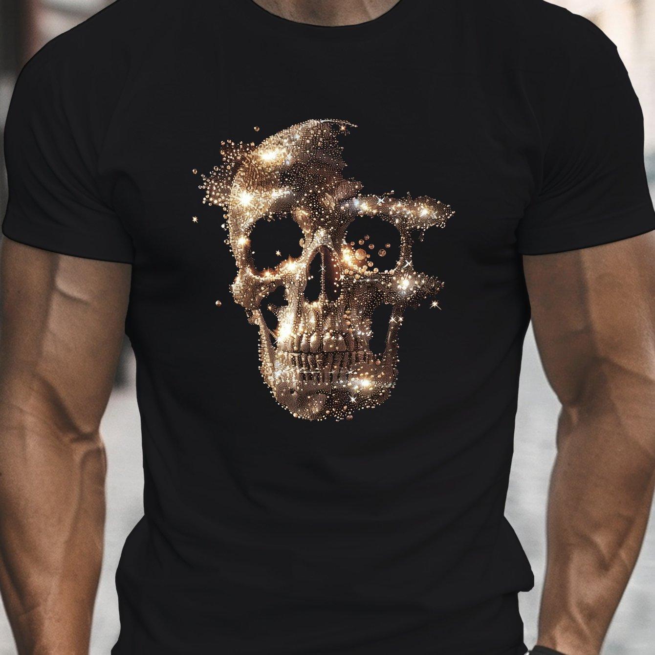 

Men Summer T-Shirt Sparkling Skull Graphic Casual Short Sleeve Top for Big Tall Machine Washable Men Clothing Comfortable 4XL