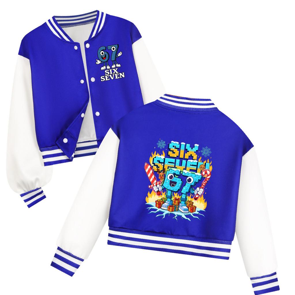 5193 Kids Girls Boys Steal a Brainrot 67 Six Seven Printed Casual Long Sleeves Baseball Jacket Coat