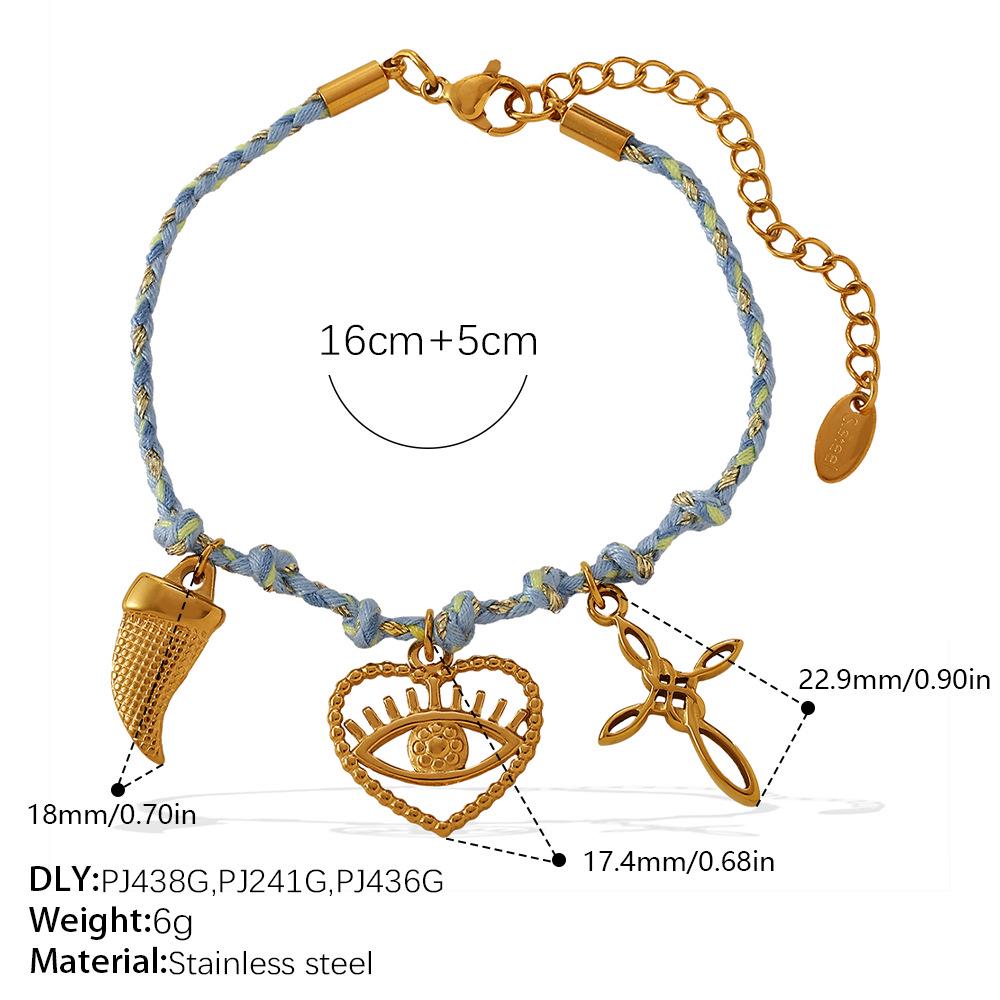 DIY Strandstil Buntes Seil Halsketten- & Armband-Set mit Meeres-Serie Edelstahl-Anhänger