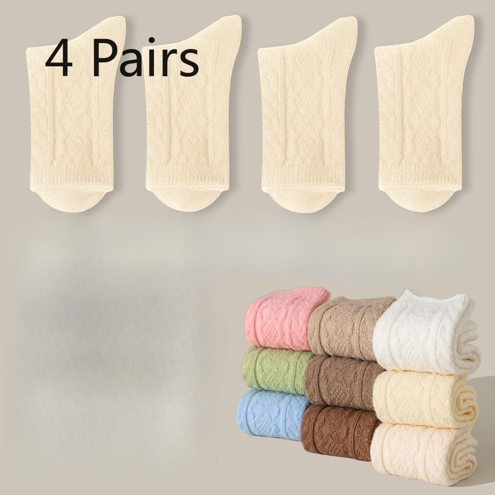 4 Pairs of Women's Winter Fleece and Thickened Warm Sleeping Floor Mid Calf Socks