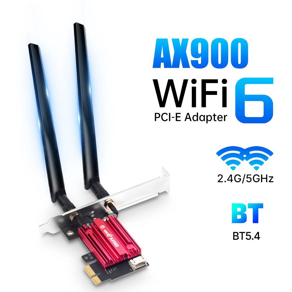 FV-AX900Pro WiFi 6 PCIE Card - BT5.4, Red Heatsink, Detachable Antennas, High-Speed Gaming Wireless Adapter