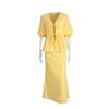 Summer Women's Casual Two Piece Set Outfit American European Style Short Sleeve V-neck Long Midi Skirt Ruffled Trim New