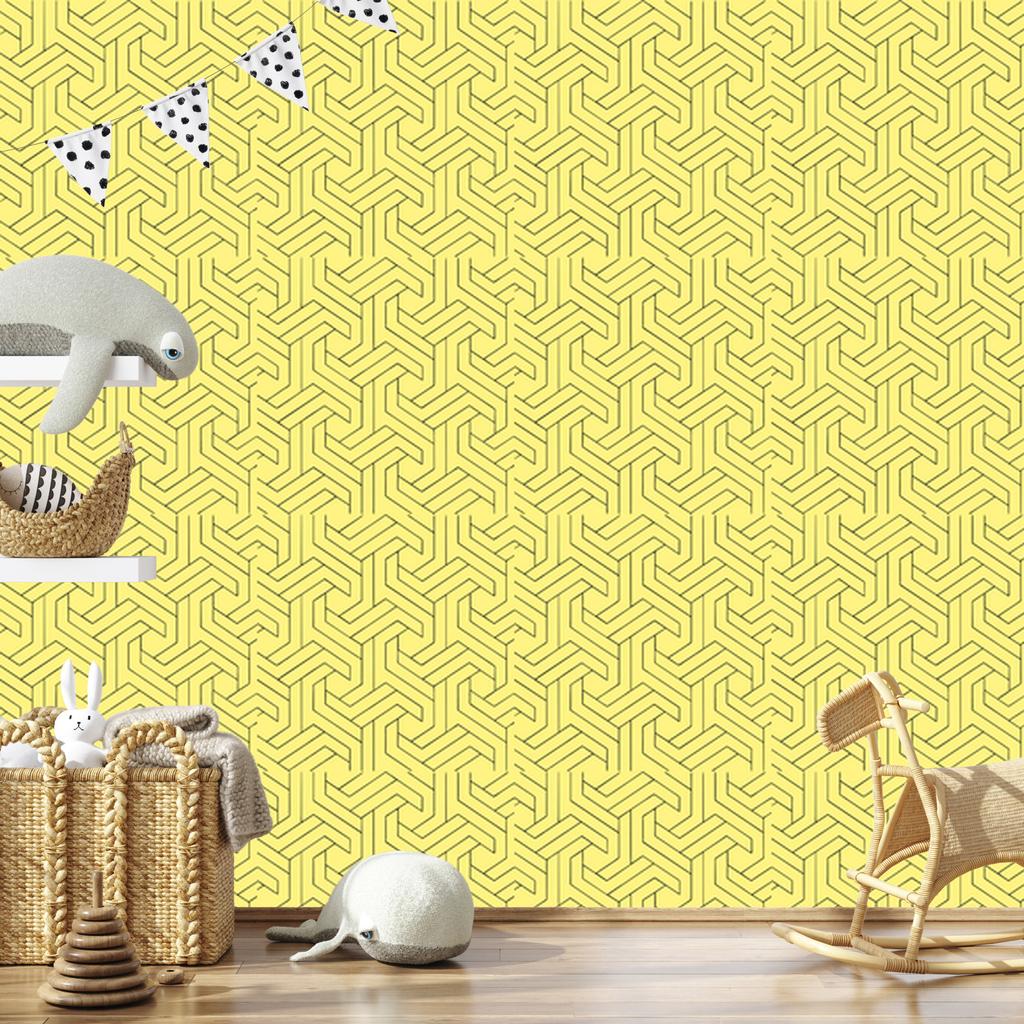 Geometric Pattern Wallpaper Cream and Yellow for Living Room and Bedroom 50x1000