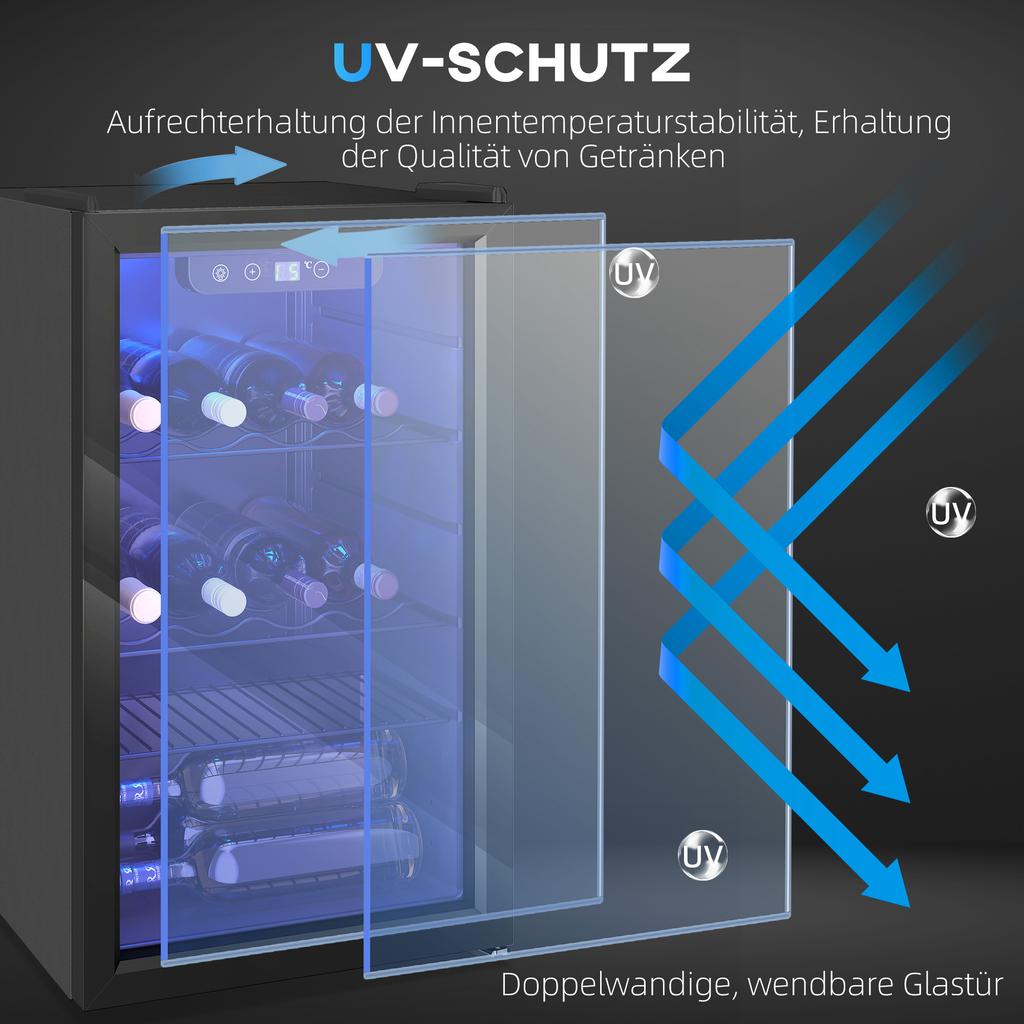 Wine Fridge 24 Bottles, 68 Liter Capacity, 4–16 Degrees C Freestanding Unit for Drinks, Beer and Wine with Glass Door, Black