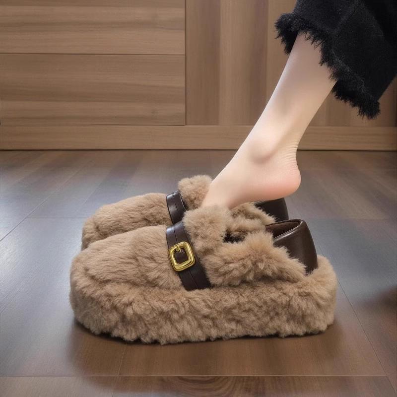 Lambswool Women's Fuzzy Winter Shoes 2025 - Fleece-lined, Thick Sole, Buckle, Warm Maternity Cotton Bean Shoes