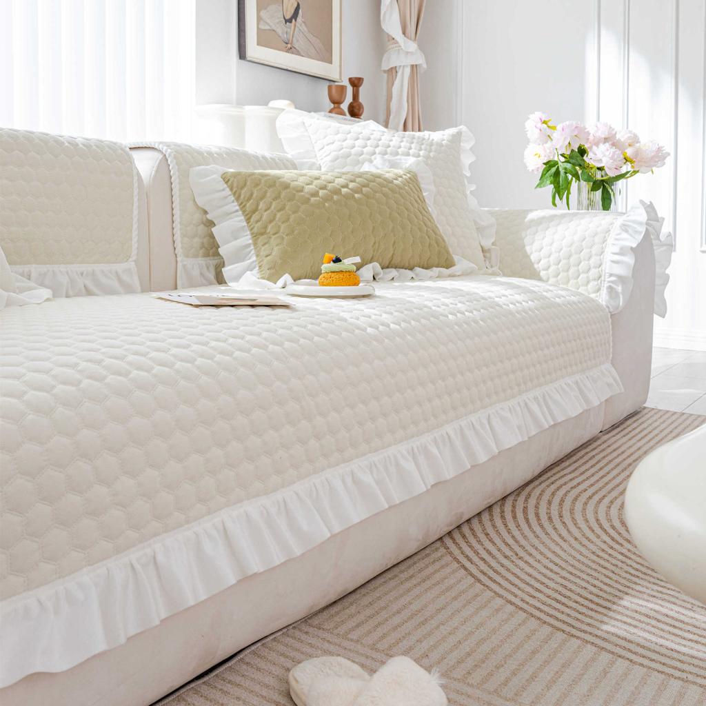 French Cream Sofa Cushion Thickened Universal Non-Slip Cover Soft Towel Fabric for All Seasons Comfortable Home Decor