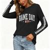 Women's Casual Long Sleeve Neck Top with Rugby Print and Side Slit for Everyday Wear