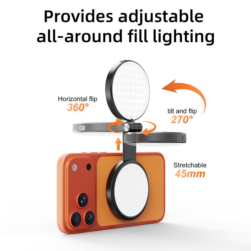 3 In 1 Magnetic Selfie Ring Light with Mirror LED Foldable Fill Light 360° Adjustable For Iphone 17 16 Mobile Phone Photography