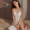 Women's Silky Satin Deep V Push Up Padded High Slit Sleep Dress with Robe Lounge Set