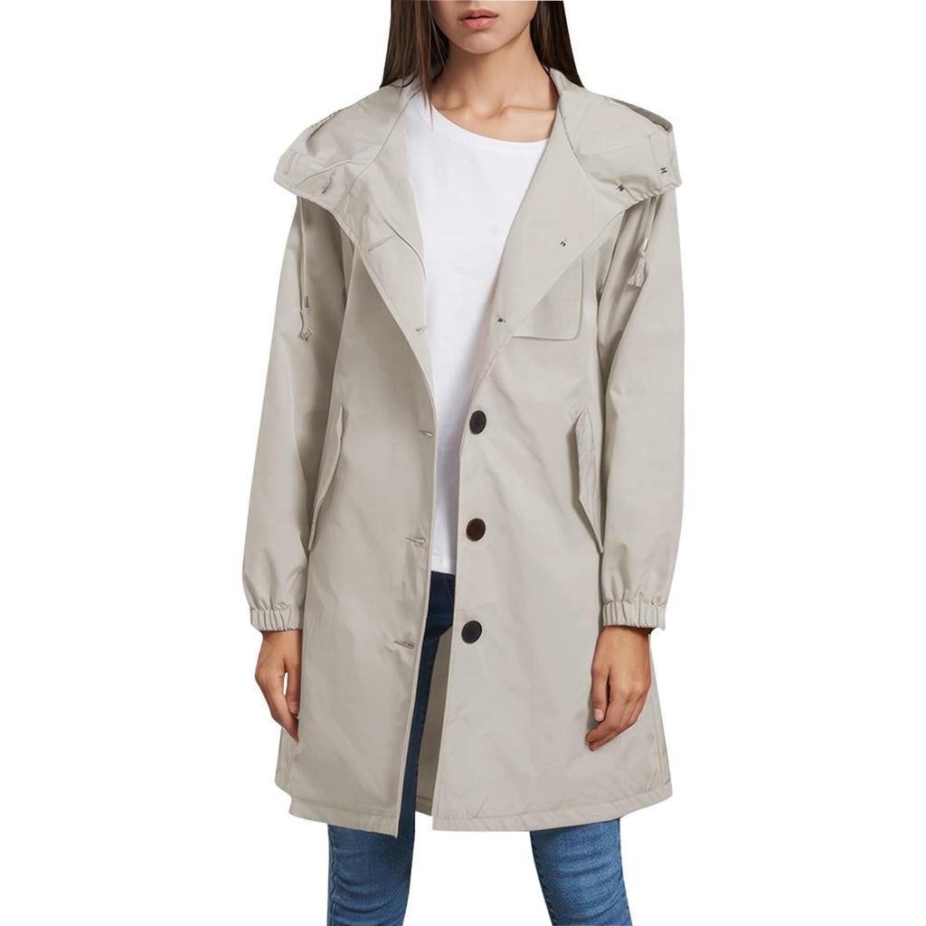 Women Solid Stripe Rain Jacket Outdoor Plus Waterproof Hooded Raincoat Windproof