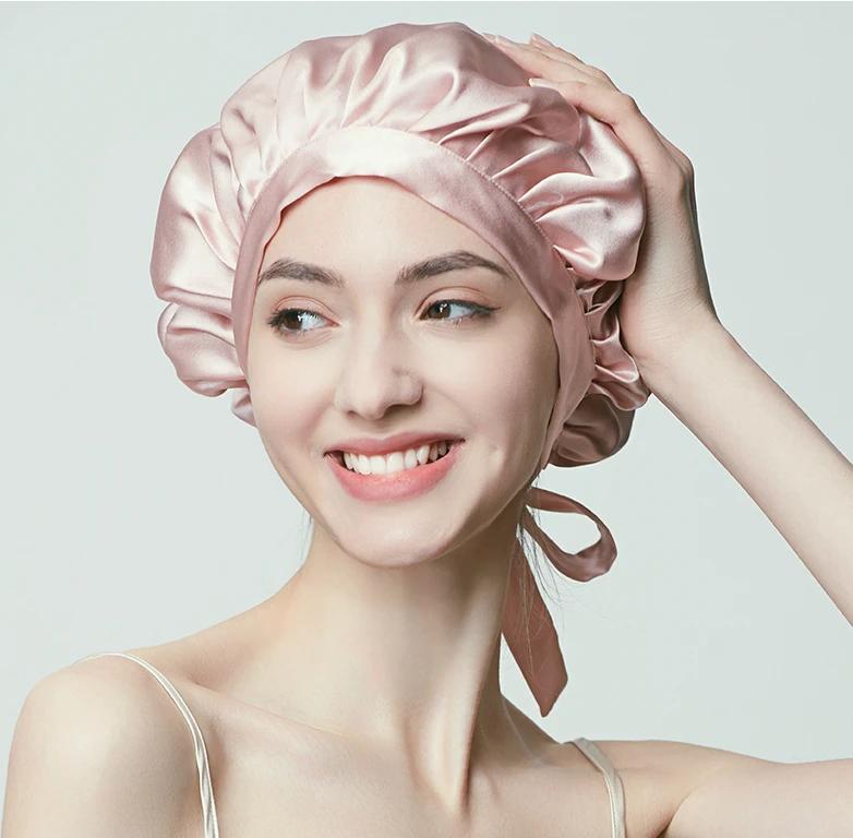 Bonnet de nuit en pure soie pour femmes Casquette de nuit en soie naturelle de luxe Bonnets de nuit Protection des cheveux Turban Head Wraps