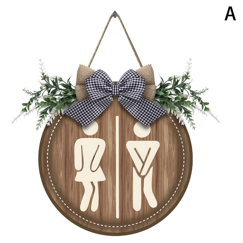 1Pc Rustic Wooden Toilet Sign Farmhouse Wall Decor Bathroom Plaque Home Decorative Sign