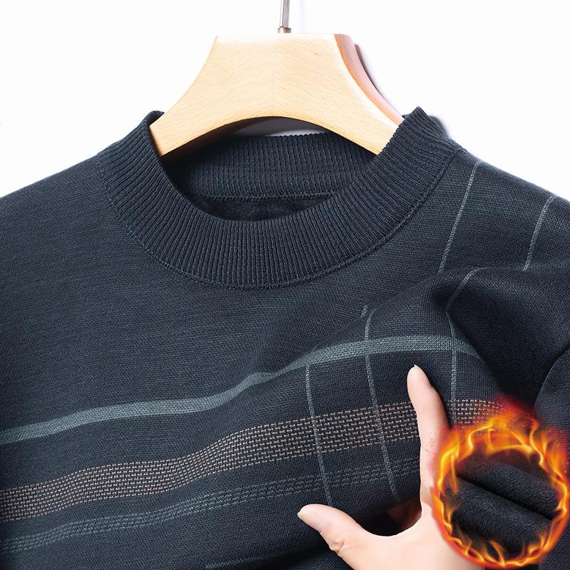 Gestreifter Winterpullover für Herren mit Fleecefutter - Rundhalsausschnitt, Dick & Warm, Gestrickte Basis