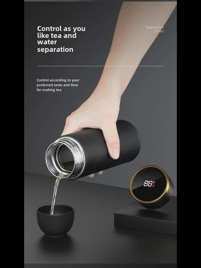 Tragbare Herren-Thermoskanne mit Tee-Sieb und intelligenter Temperaturanzeige - 316 Edelstahl Wasserbecher