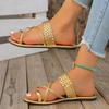 Fashion Ring Toe Gold Flat Sandals for Women Roman Style Braided Strap Summer Slippers Woman Comfortable Non Slip Outdoor Beach Slides