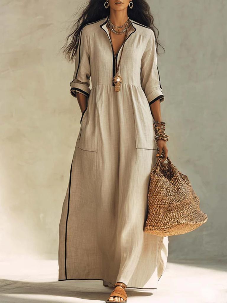 Europe, America spring and summer new solid color casual women's clothing loose and comfortable fashion button cardigan dress
