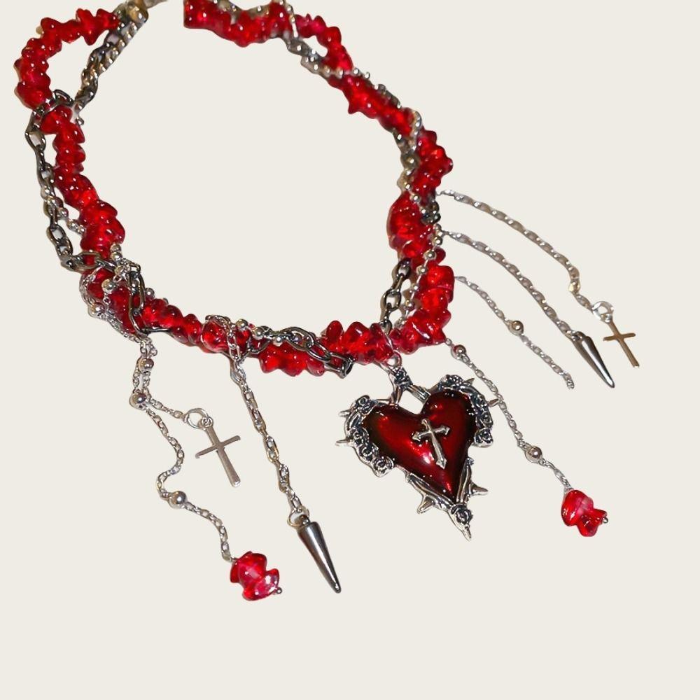 Gravel Bead Love Double Layer Choker Korean Y2K Style Metal Clavicle Chain  Cosplay