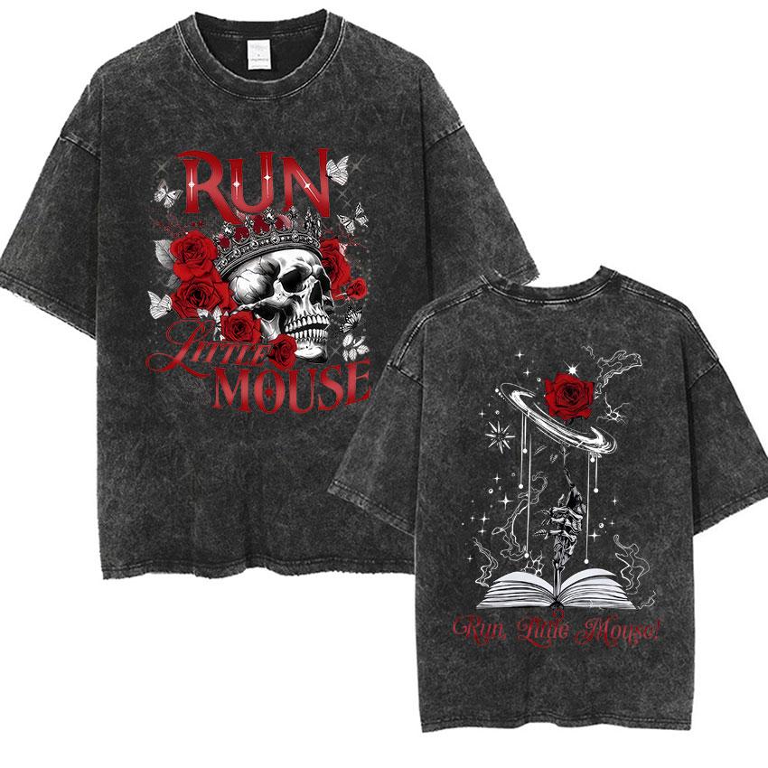 Vintage Washed Run Little Mouse T Shirts Men Women Classic Gothic Short Sleeve Tshirt Rose Skull Clothing Aesthetic Tshirt Tops S