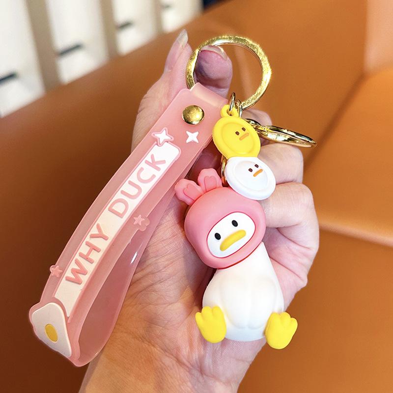 Cute Hood Crooked Duck Keychain Cartoon Animal Doll Bag Pendant Creative Car Key Chain