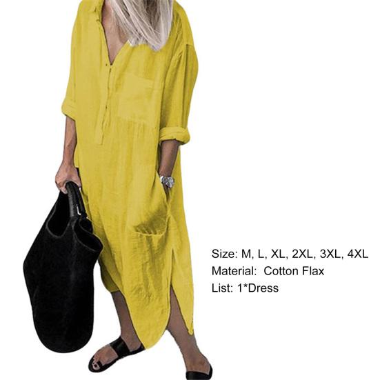 Shirt Dress Solid Color Side Split Spring Summer Temperament Loose-fitting Long Dress
