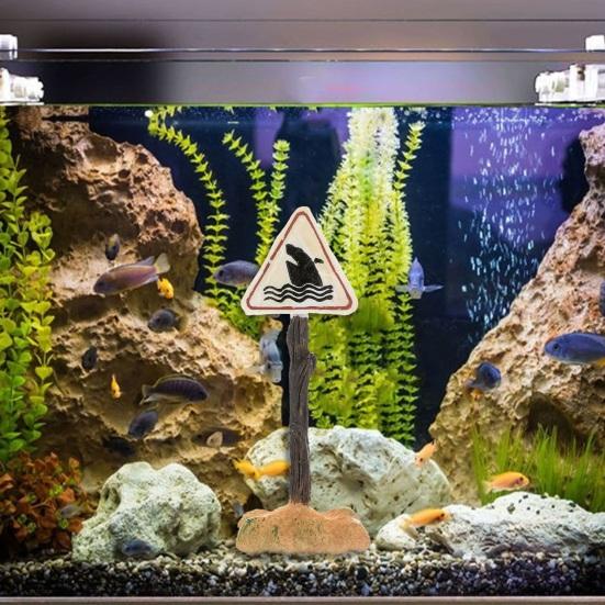 Aquarium Decoration Ornament Cartoon Resin Artificial Shark Warning Sign Landscaping Accessories for Fish Tank Aquarium Background