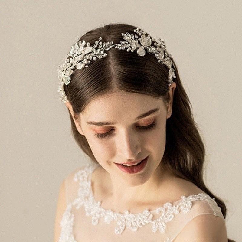 Elegant Beaded Bride Wedding Tiaras Pearl Rhinestone Bridal Headwear Alloy Flower Flower Headbands Women