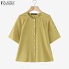 ZANZEA Women Casual Round Neck Solid Color Short Sleeve Cotton T-Shirts