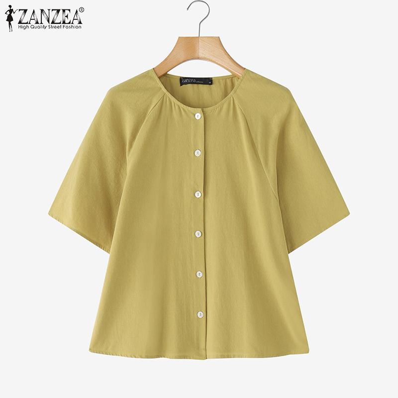 ZANZEA Women Casual Round Neck Solid Color Short Sleeve Cotton T-Shirts